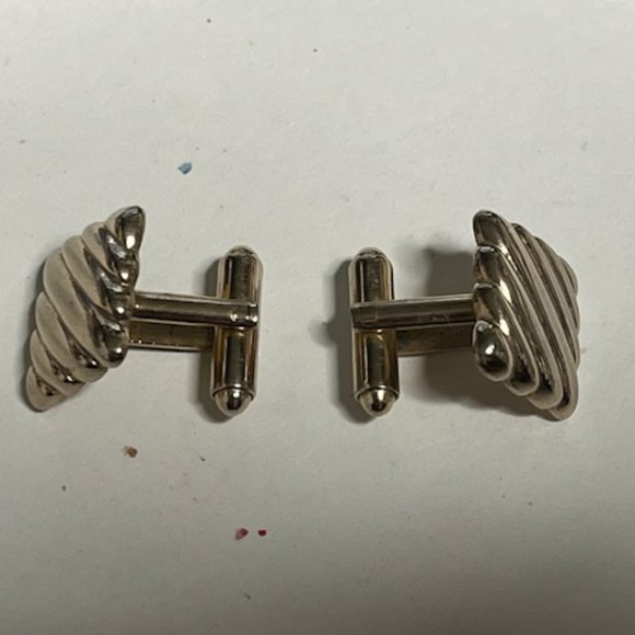 VTG Gold Tone Square Shaped Striped Ribbon Style Cuff Links Retro Gift - Picture 7 of 14